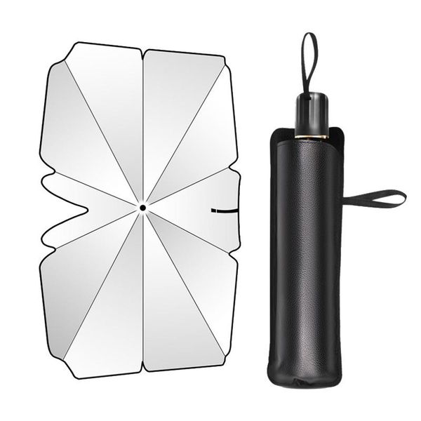 

car sunshade 145x79cm vehicle windshield front window sun visor foldable anti-uv ray shade with titanium leather case
