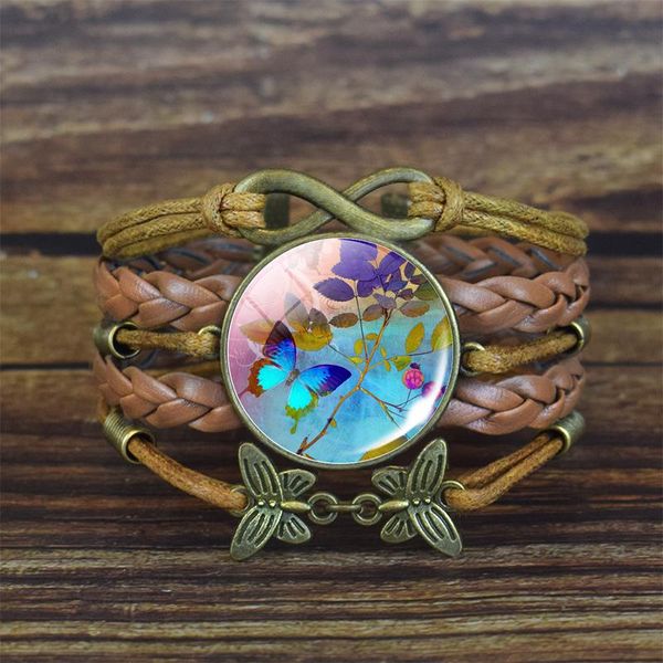 

link, chain butterfly woven bracelet handmade infinity charm bracelets art glass cabochon jewelry valentine gift, Black