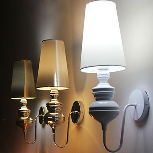 

wall lamps nordic modern guard european style bedroom bedside corridor study lights e27 hand cloth lampshade silver gold
