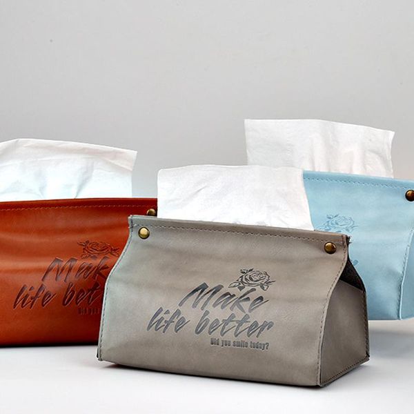 

waterproof pu leather tissue box holder cover napkin case table car room office boxes drop & napkins