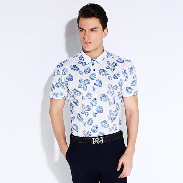 

short sleeve men floral dress shirt casual slim fit fashion summer style 100% cotton formal business male shirts men's, White;black