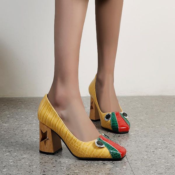 

women pumps plus size 22-28cm length european and american crocodile pattern cartoon personality heel heels lolita dress shoes, Black