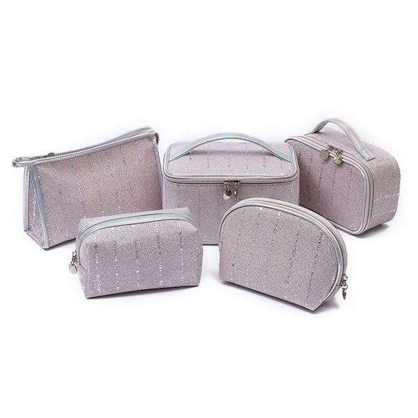 

selling glite cosmetic wind gold powder stripe hand holding women's portable storage bag