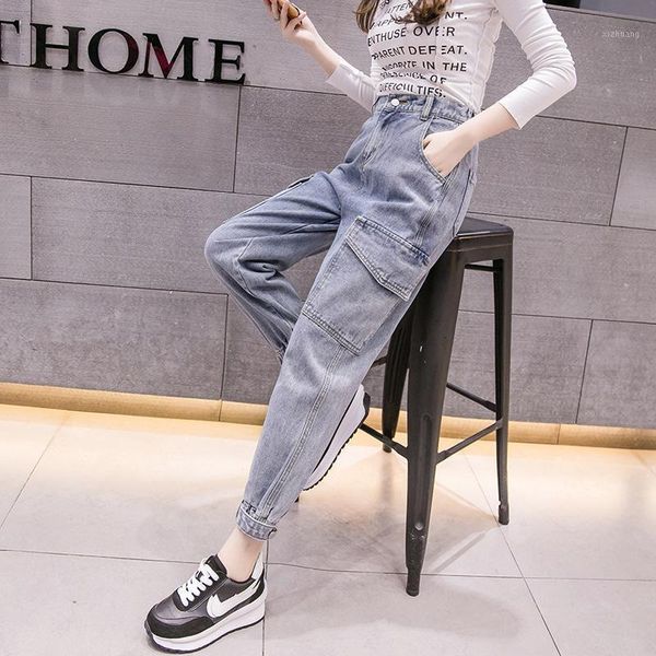 

women's jeans denim overalls women 2021 spring elastic waist pants, Blue