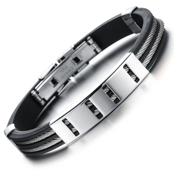 

bangle fashion jewelry, personalized rock trend, versatile titanium steel men's silicone bracelet, Black