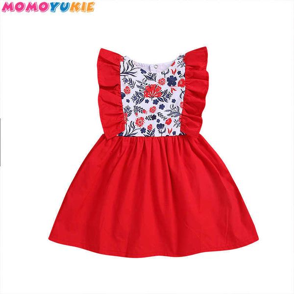 

princess baby girls floral printed red dress born children's baby girls patry birthday dress summer 1-5 years 210713, Red;yellow