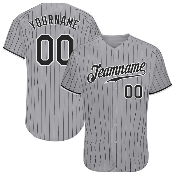 Custom Grey Black Pinstripe Preto-Branco Autêntico Jersey