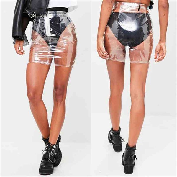 

summer fashion hip hop punk womens transparent clear high waist bodycon pencil mini skater zipper short skirt, Black