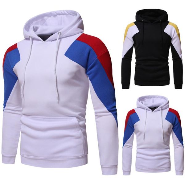 

european style wholesale fashion men slim fit 2 color patchwork pullover hoodies men's & sweatshirts, Black