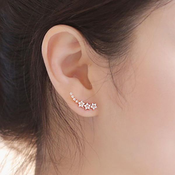 

stud bling zirconia factory promotion climber 925 sterling silver long ear cuff earrings for women ladies jewelry gift, Golden;silver
