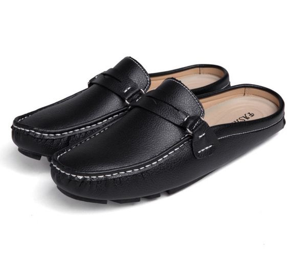 

loafers for men casual designer sandals mules spring summer black white outdoor home keep toe slides pu leather non-slip lazy slippers shoes