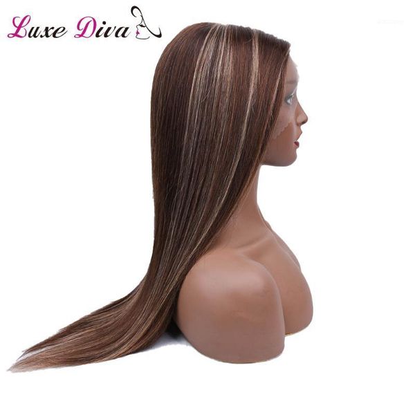 

omber color 6inch millle part lace wig 13x1 straight p4/27 remy 360 headband braziian human hair wigs black women1, Black;brown