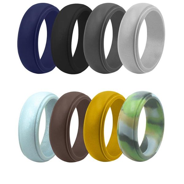 

wedding rings silicone for women, 10 packs curved step shape bands, rubber 8mm width, 2.5mm thick, Slivery;golden