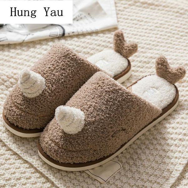 

slippers men flips flops winter warm cute cartoon shoes fashion platform slides non-slip flats indoor home comfortable, Black