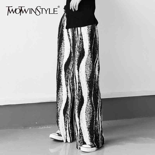 

hit color loose trouser for women high waist print straight wide leg pants female fashion new clothing tide 210428, Black;white
