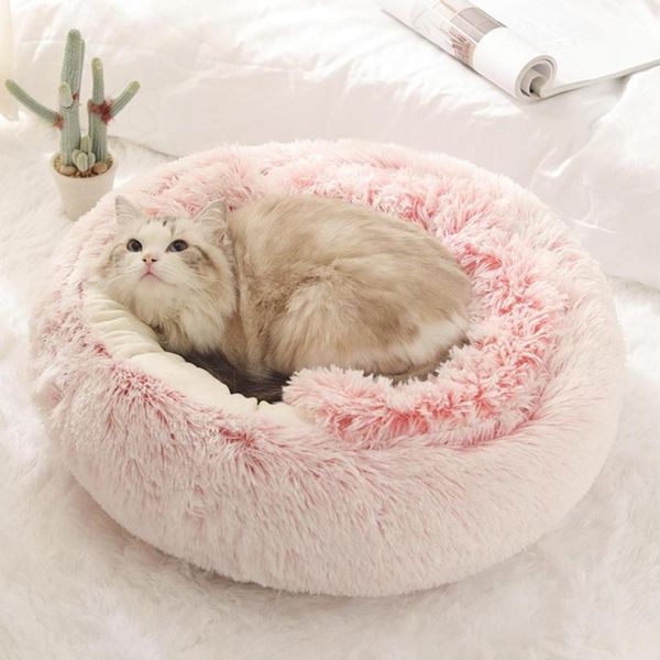 

supper soft cat bed round pet kennel for dog winter warm sleeping bag long plush puppy cushion mat portable supplies beds & furniture