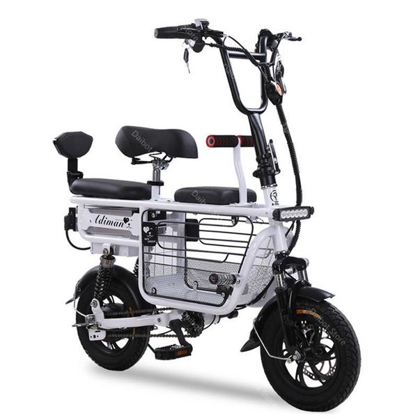 

electric bicycle e bike scooter portable bicycles 12 inch 48v 350w seat for kids removable battery/pet basket, Silver;blue