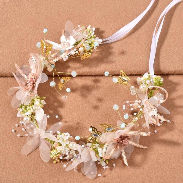 

earrings & necklace pink flower hair band wreath wristband women jewellery set girl headdress wedding accessorie korean headband, Silver