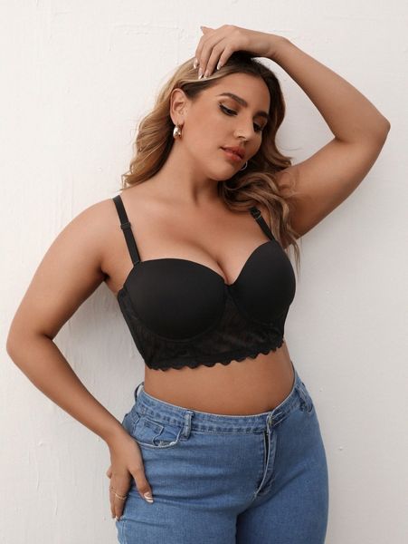 

plus contrast lace underwire bra j8fd#, Black;white