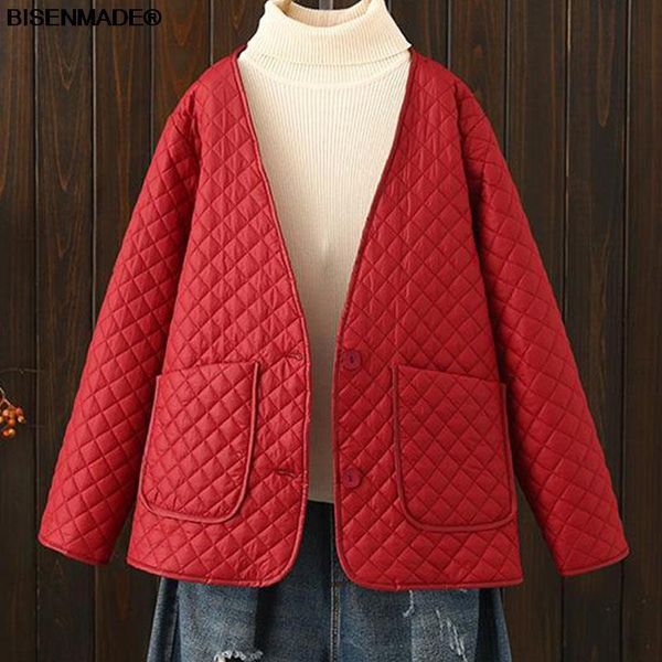 

plus size outerwear & coats women clothing parka 2021 autumn loose casual v neck fleece cotton-padded jacket female 9054, Black