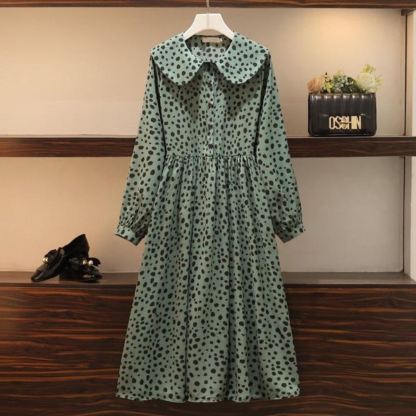 

casual dresses plus size 5xl korean pete pan collar chiffon women dress polka dot print long sleeve loose ladies vestidos 2021, Black;gray