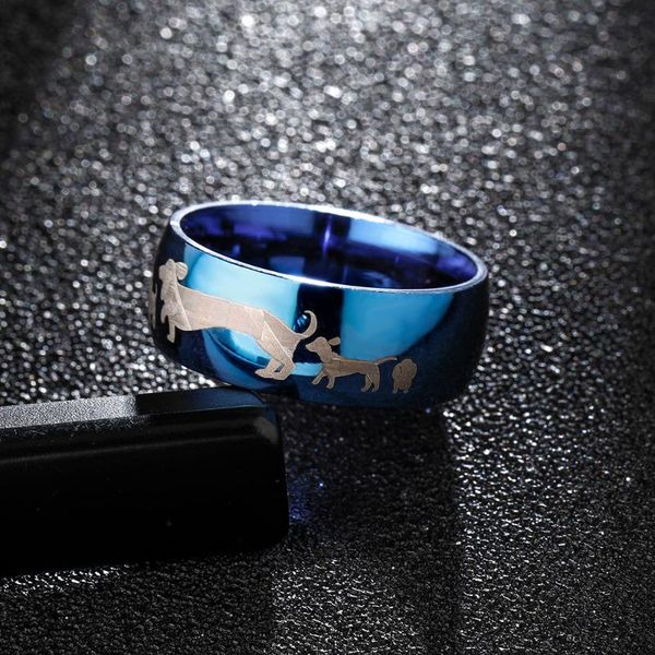 

cluster rings 8mm blue stainless steel for men and women dachshund family ring, Golden;silver