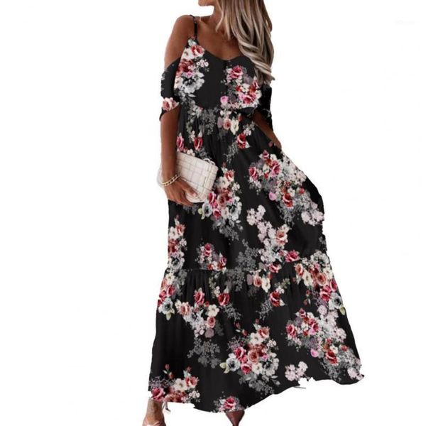 

women's swimwear 50% s bohemian women dress low cut cold shoulder short sleeves floral print maxi for cocktail, White;black