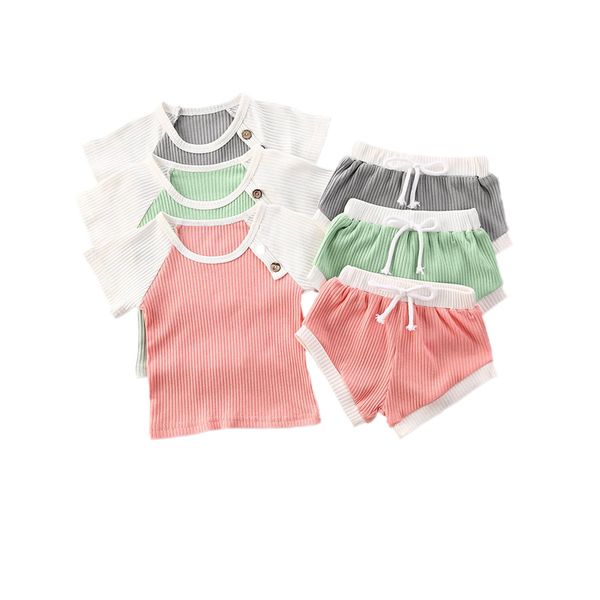 

0-30m newborn infant baby girls boys clothes sets solid patchwork short sleeve t shirts +shorts 2pcs, White