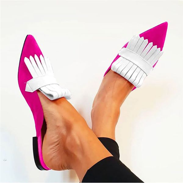 

luxury slippers 40-43 women's low heel sandals pointed tassel sho c26, Black