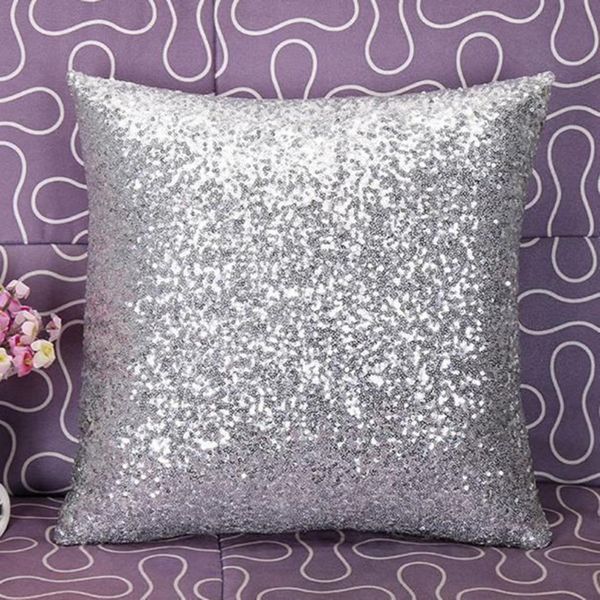 Federa per cuscino in tinta unita Glitter argento con paillettes Bling Fodera per cuscino Cafe Home Bed Drawing Living Room