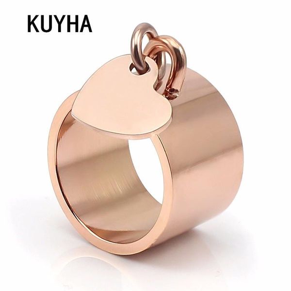 

stainless steel ring heart pendant finger fashion jewelry charm band engravable laser name/word couples lovers anel cluster rings, Golden;silver