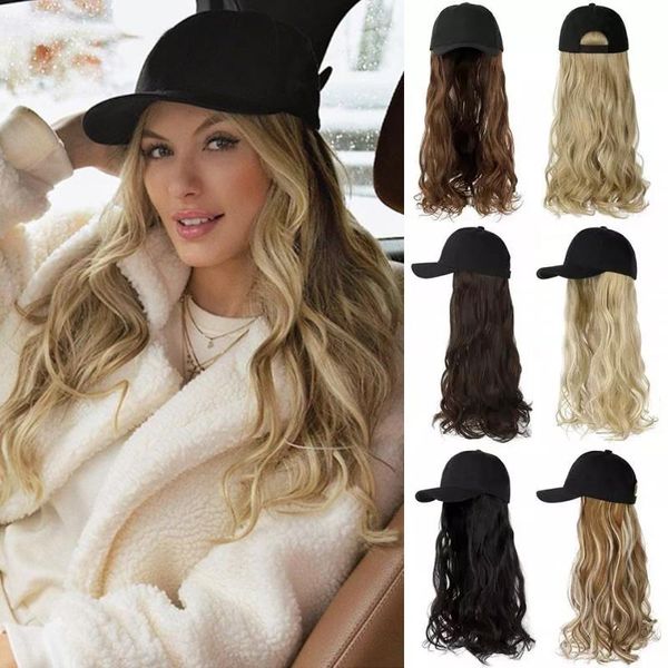 

synthetic wigs shangzi long wavy baseball cap hair wig natural black naturally connect hat adjustable for girl