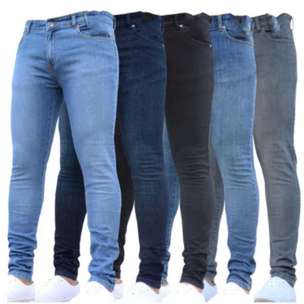 

men's jeans 2021 men slim stretch pencil pants male classic denim solid color biker casual cowboy trousers, Blue