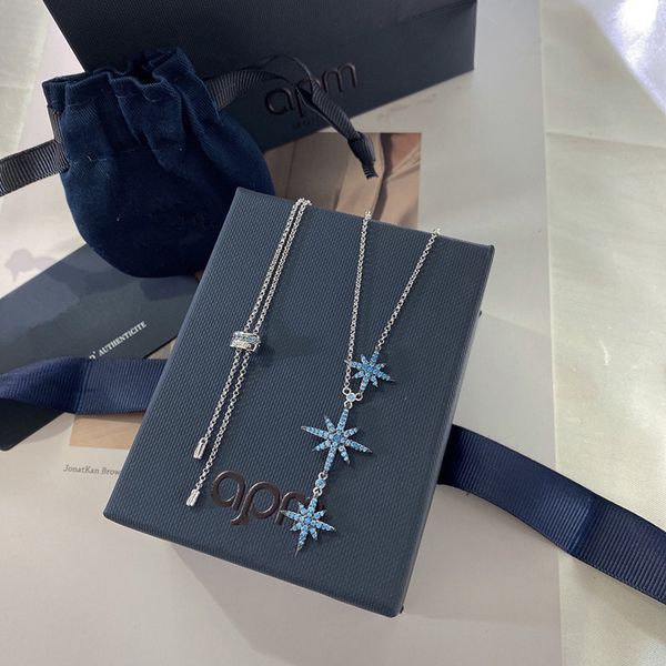 

70% off family six star necklace new blue three meteor clavicle chain valentine's day gift, Silver