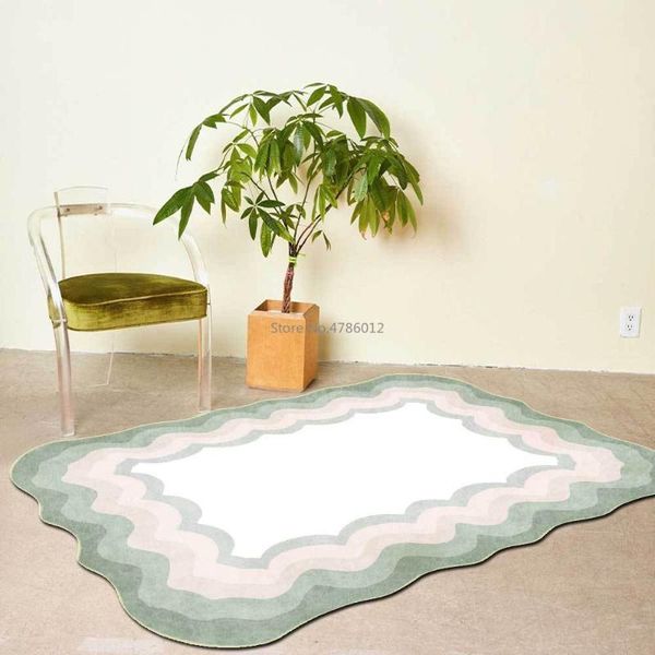 

carpets special-shaped pink green white gradient wave frame imitation cashmere living room bedroom bedside carpet floor mat