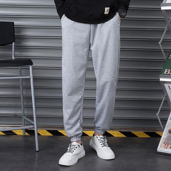 

men's pants korean pure color stretch trousers four seasons thin casual loose large size tie-fit sports spring, Black