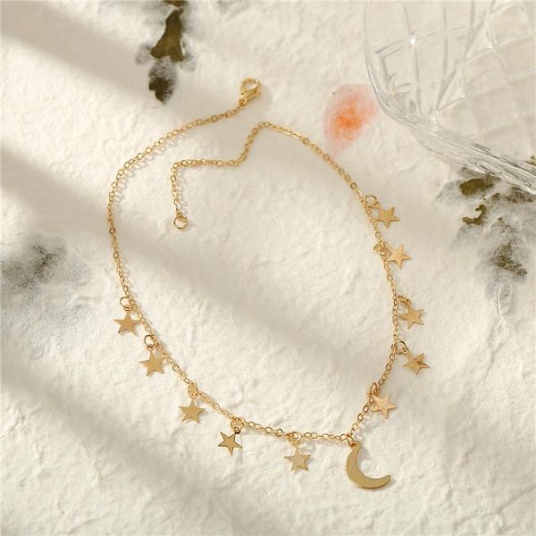 

boho vintage gold star moon choker necklace for women 2021 fashion female golden necklaces party jewelry gifts chokers, Golden;silver