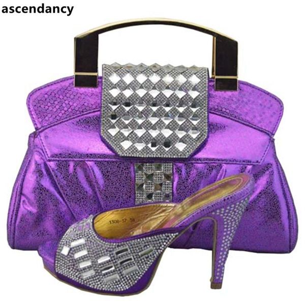 

latest purple color african women shoes bags set nigerian wedding and bag sets 2021 dress, Black