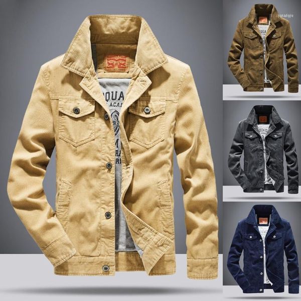 

fashion men winter solid button long sleeve men's outdoor casual jacket lapel large size multi-pocket w9161, Black;brown