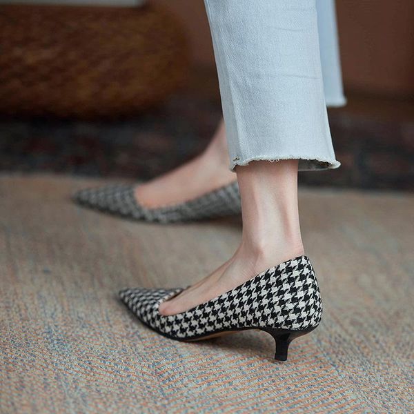 

work shoes spring 2021 - point-toe single leather lining for women dress, Black