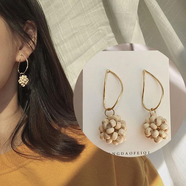 

design korean minimalist vintage wooden beads tassel drop earrings for women irregular geometeric gold dangle earring & chandelier, Silver