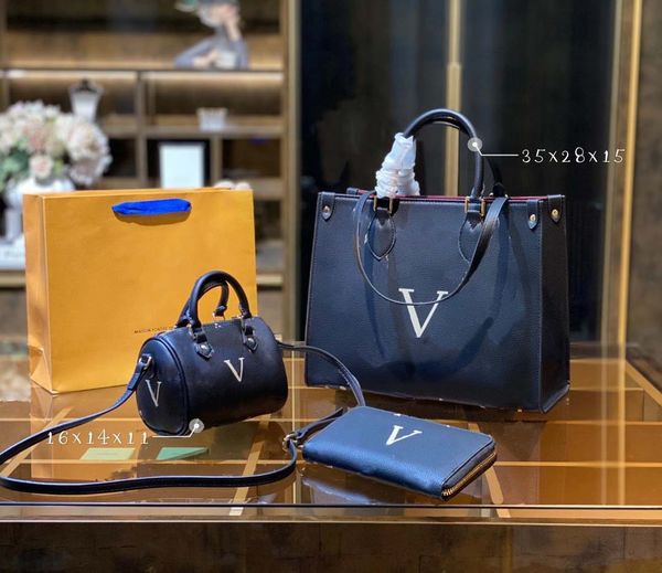 

designer three-piece bag totes luxury brand purse single zipper wallets women handbags tote real leather bags lady plaid purses duffle lugga