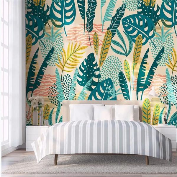 

wallpapers wellyu custom wallpaper papel de parede nordic minimalist hand painted tropical leaves small fresh bedroom wall papier peint