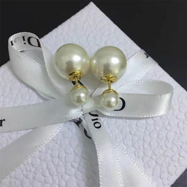 

designer jewelry big and small pearl earrings with double-sided leaves, beizhu 925 silver needle, letter, petal back hanging earrings 1qyy, Golden