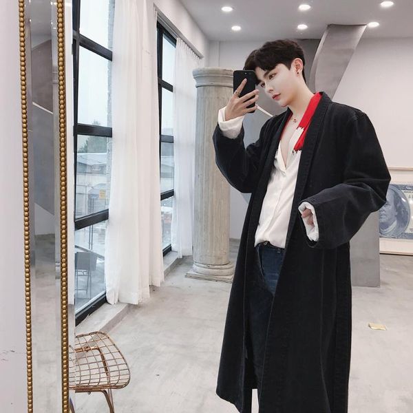 

men's trench coats -xxl 2021 the long style of denim jacket, Tan;black