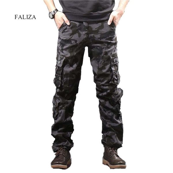 

camouflage men's cargo pants men casual camo multi pockets military tactical pants hip hop joggers streetwear pantalon homme 211022, Black