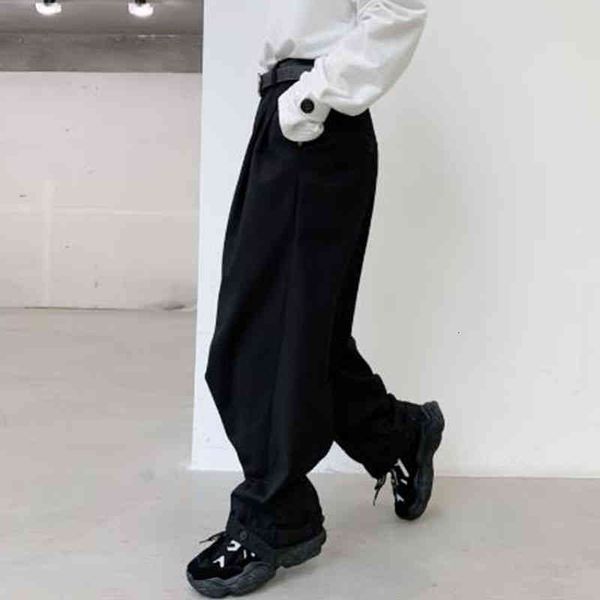 

pant 2021 men with casual long legs suit male down vintage street fashion adjustable hip hop hem cone pants harem dk48, Black