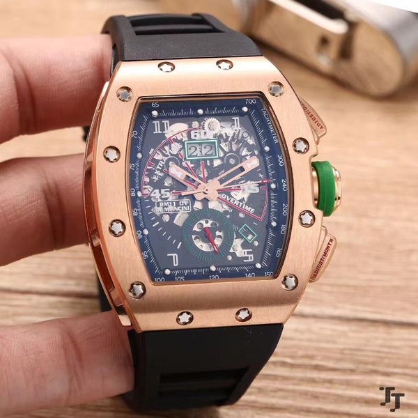 

wristwatches rubber men watch sapphire automatic mechanical rose gold silver black green gmt dual time skeleton dial watches, Slivery;brown