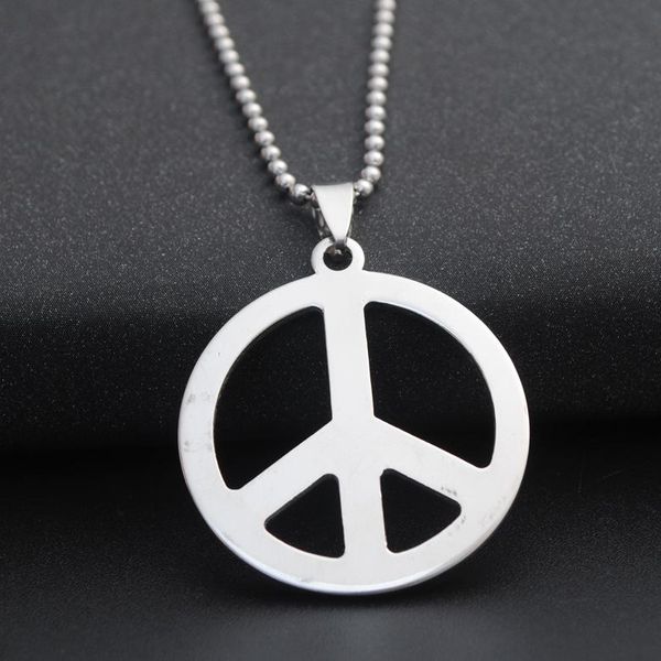

pendant necklaces 1 stainless steel hollow anti-war logo necklace geometric round peace sign gd symbol titanium jewelry, Silver