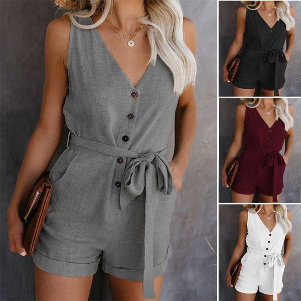 

shorts solid color jumpsuit 2021 summer leisure v-ne bow women's, White;black
